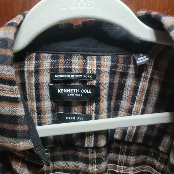 Kenneth Cole New York Slim Fit Long-Sleeve Plaid Shirt Size US S - Picture 2 of 3